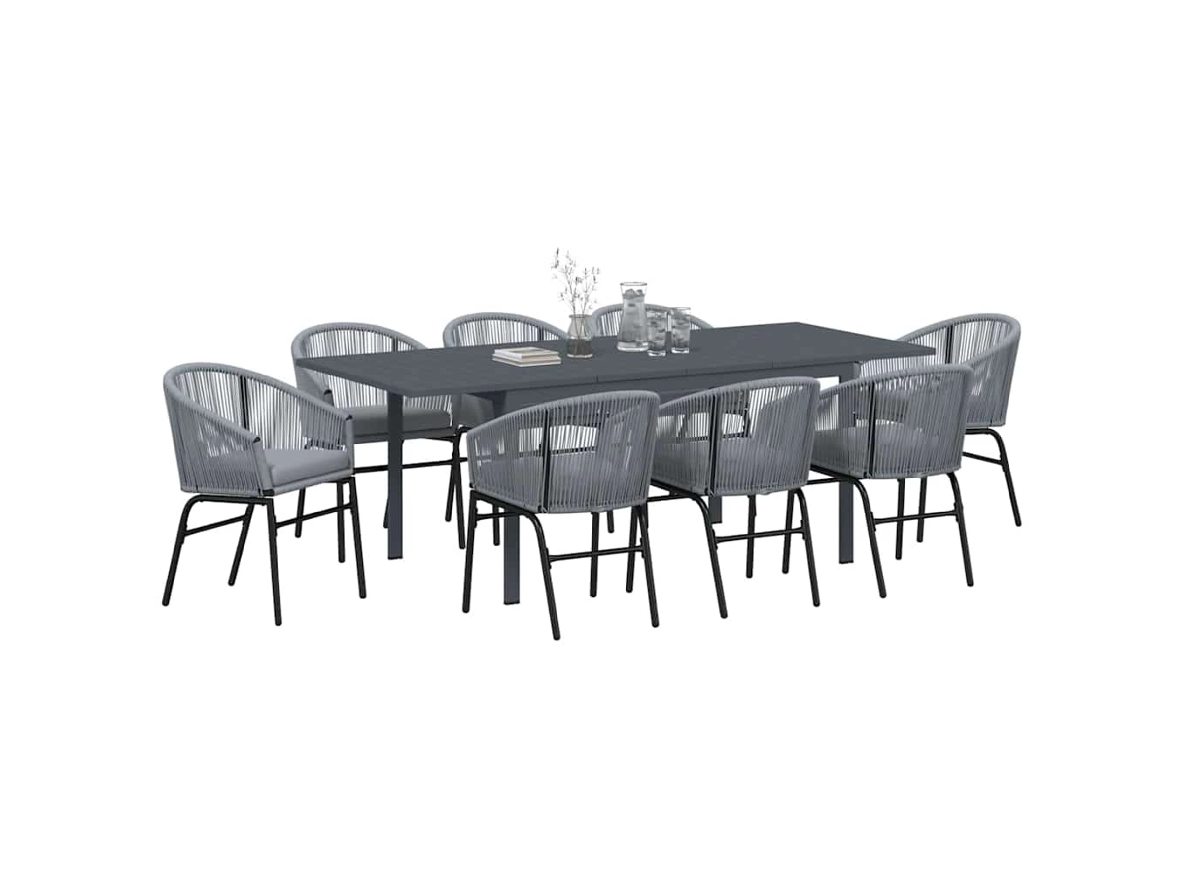 Garten Essgruppe 9-tlg. Schwarz - Poly Rattan Terrassenmöbel Set