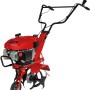 Einhell GC-MT 2236 Benzin-Motorhacke in Rot mit Hackmessern und Führungsrad.