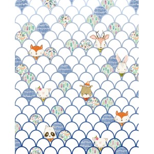 Sanders & Sanders Fototapete mit Tiermotiv, Multicolor, 200x250 cm. Niedliche Tierillustrationen auf blau-weißem Hintergrund.