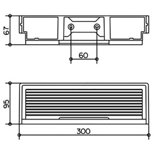 Technische Zeichnung Keuco Duschkorb Edition 11, Maße: Breite 30cm, Höhe 6,7cm, Tiefe 9,5cm.