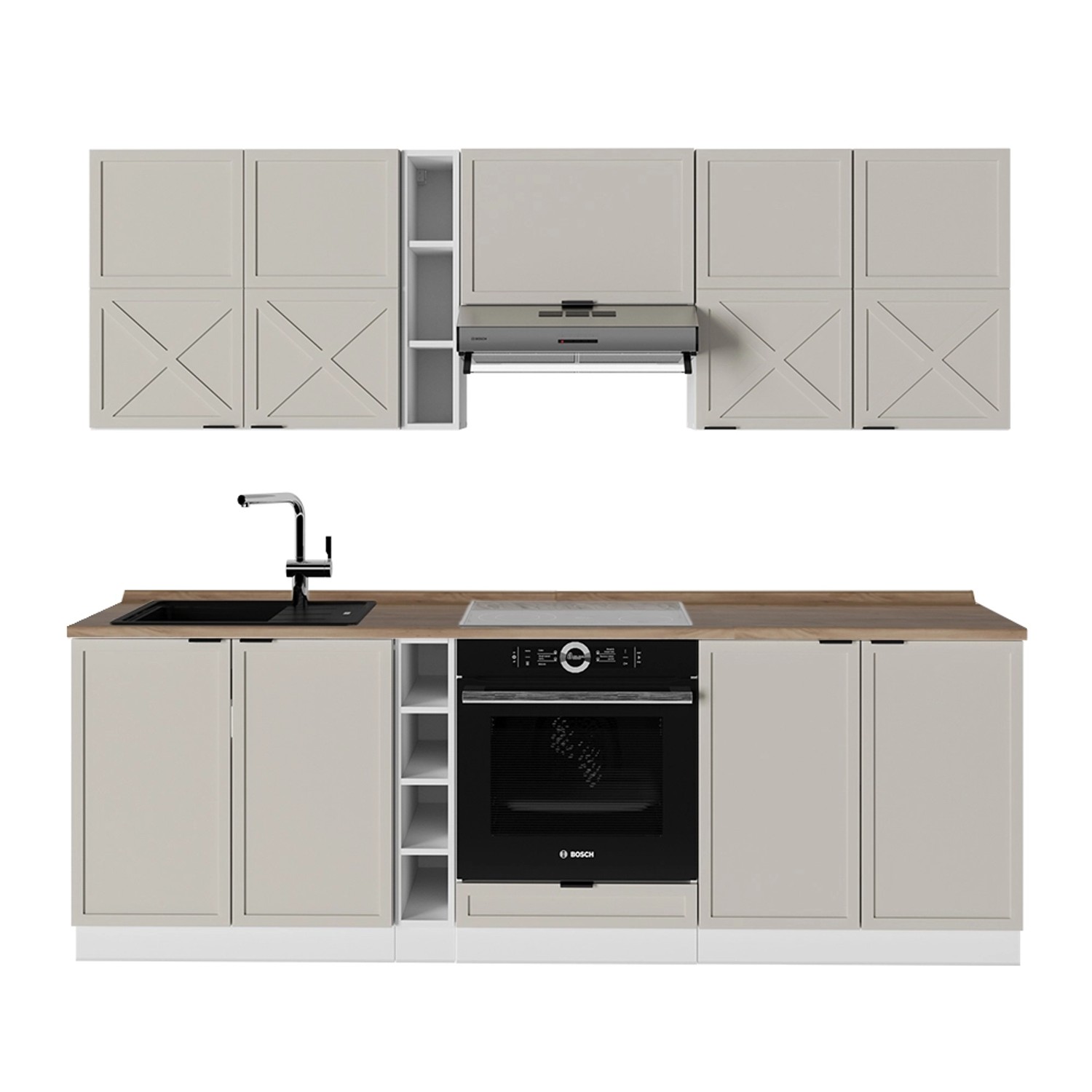Vicco Fame-Line Küchenzeile GrauBeige/Weiß 235 cm AP Eiche günstig online kaufen