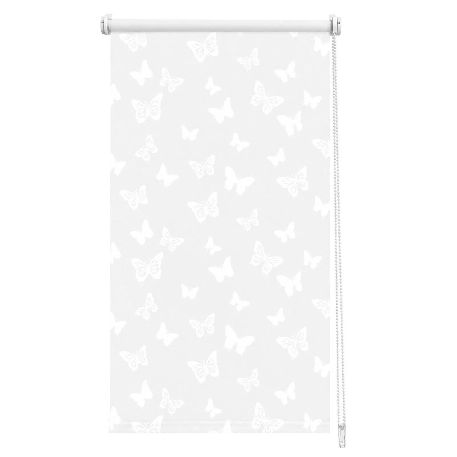 Sekey Rollo Seitenzugrollo ohne Bohren Blickdicht Sichtschutzrollo Schmetterling Weiss 95x130cm