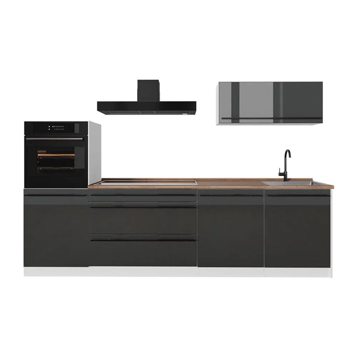 Vicco Küchenzeile R-Line Anthrazit Hochglanz/Weiß 280 x 143 Arbeitsplatte Goldkraft Eiche Art Nr 67679
