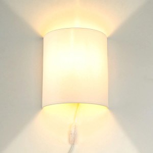 Licht-Erlebnisse Wandlampe Mit Stecker Schalter Metall Stoff E27 Up Down Weiß