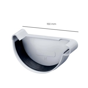 Grauer Inefa PVC Rinnenboden rechts NW 150 mit Gummidichtung für Halbrund-Dachrinnen.