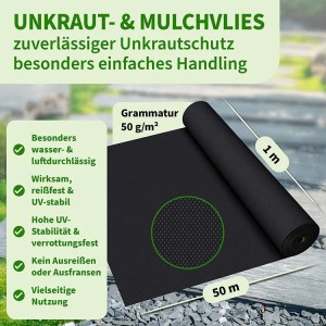 Schwarzes TTL GARDEN Unkrautvlies (50g/m², 1x50m) auf Rolle, ideal für den Garten.