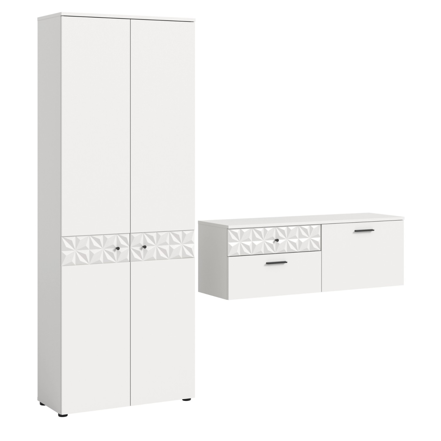 Inn.Furn Garderoben Set 195 cm in Weiß Hochglanz Relief günstig online kaufen