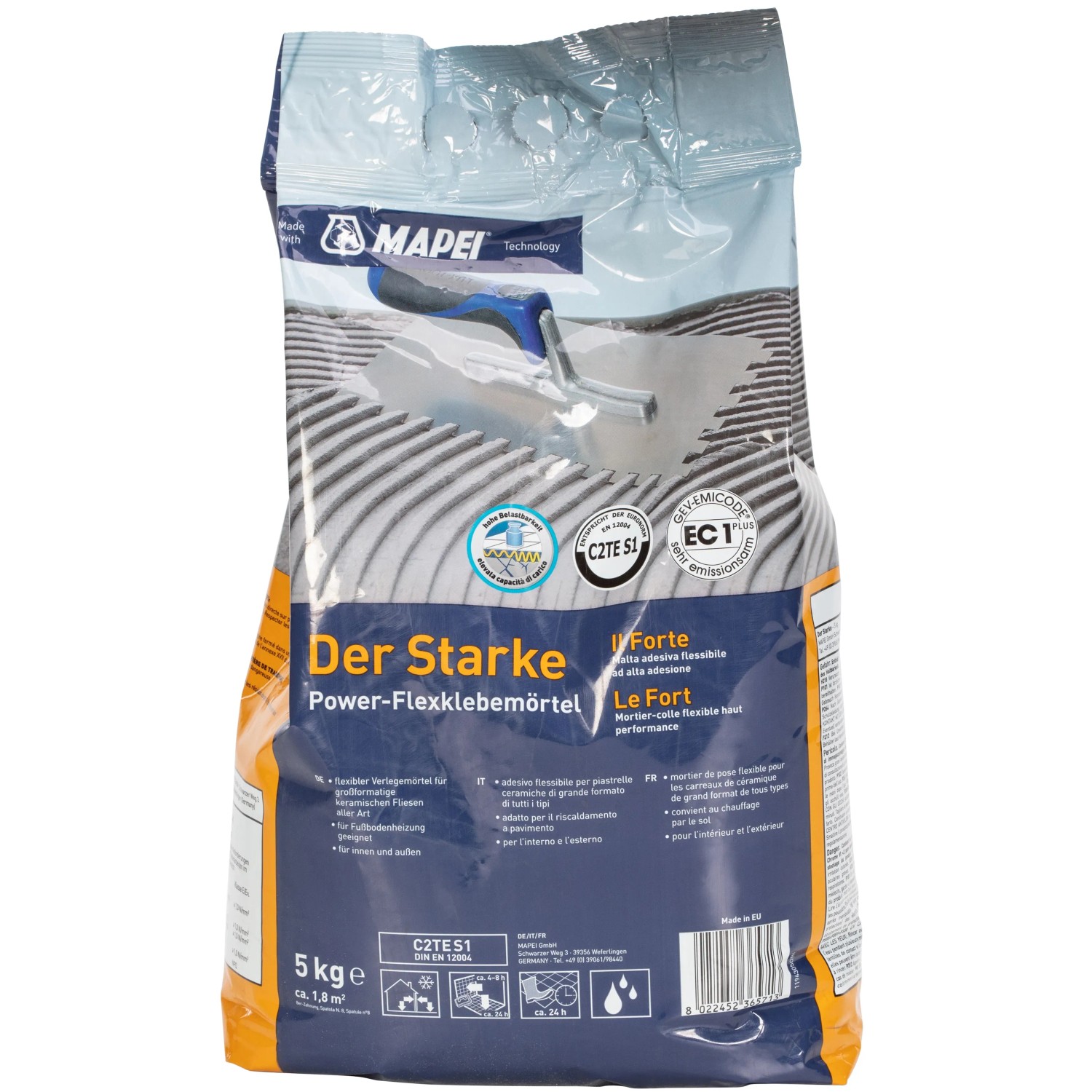 Mapei Flexmörtel C2TE S1, 5kg Sack, flexibler Fliesenkleber für Innen- und Außenbereich.