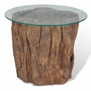 VidaXL Couchtisch aus Teakholz mit Glasplatte, 50x40 cm. Baumstamm-Optik.