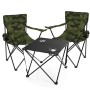 BigDean Campingmöbel Set: Tisch schwarz, zwei Stühle mit Camouflage-Muster. Faltbar und leicht.