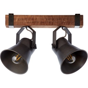 Brilliant Spotbalken Plow, 2-flammig, schwarz, mit Holzbalken. Decken- oder Wandleuchte.