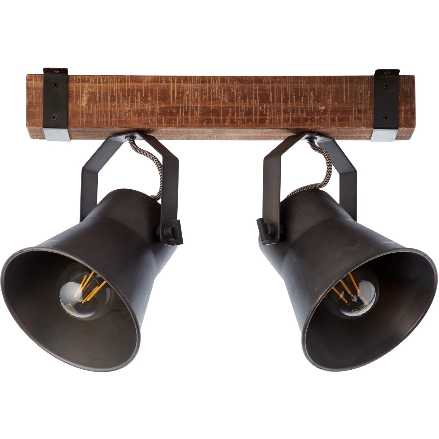 Brilliant Spotbalken Plow, 2-flammig, schwarz, mit Holzbalken. Decken- oder Wandleuchte.