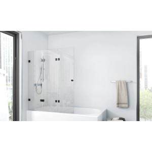 Aurlane Badewannenfaltwand Black Soul, 3-teilig, 120x140cm, mit schwarzen Profilen.