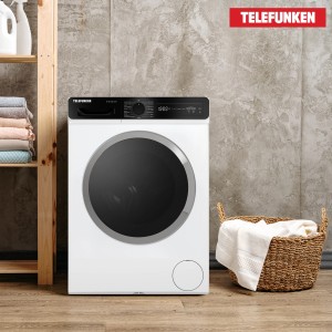 Weiße Telefunken Waschmaschine (10kg, 1400 U/Min) mit Display, Inverter Motor und Aquastop.