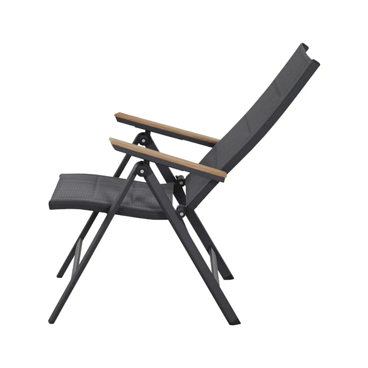 Siena Garden Klappsessel Tesor, matt-anthrazit, mit Teakholz-Armlehnen. Gartenstuhl für Balkon und Terrasse.