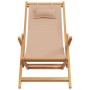 Klappbarer Strandstuhl Taupe aus Eukalyptusholz mit Kissen, Gartenstuhl für Terrasse und Balkon.