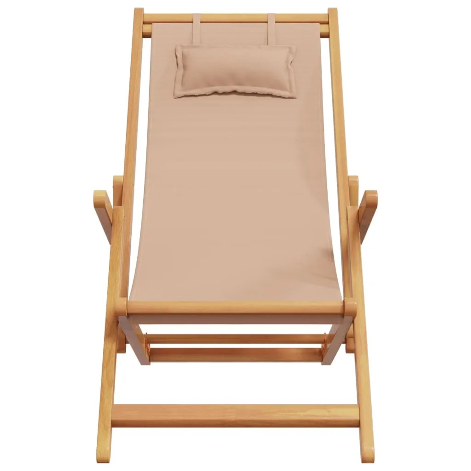 Klappbarer Strandstuhl Taupe aus Eukalyptusholz mit Kissen, Gartenstuhl für Terrasse und Balkon.