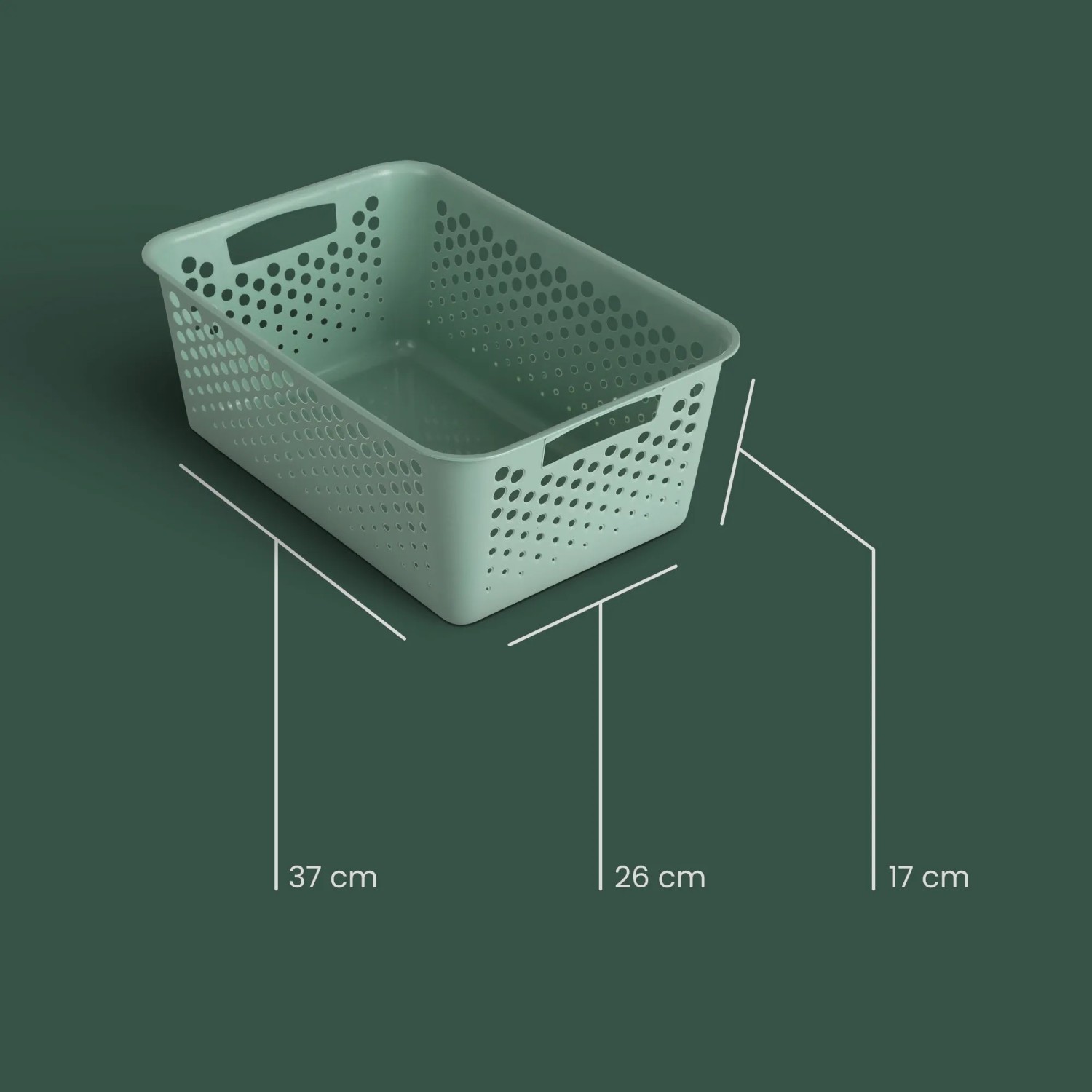 Grüner ProHome Aufbewahrungskorb, 10L, 37x26cm, 2er-Set. Badaccessoire mit Lochmuster und Griffen.