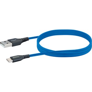 Königsblaues Type C Sync & Ladekabel (1,2 m) mit USB- und Type-C-Anschluss.