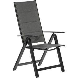 Merxx Klappsessel Florenz, Gartenstuhl mit grauem Textilbezug und Aluminiumgestell.