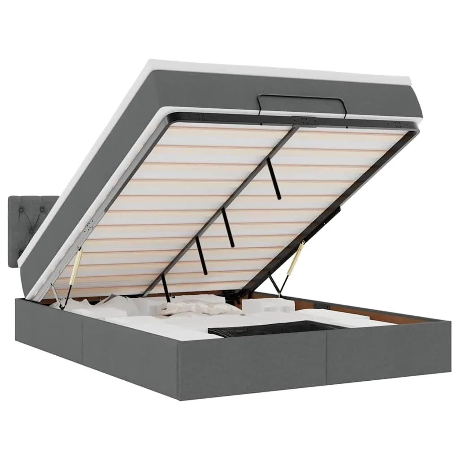 vidaXL Ottoman-Bett mit Matratze Dunkelgrau 140x190 cm Stoff 3311540