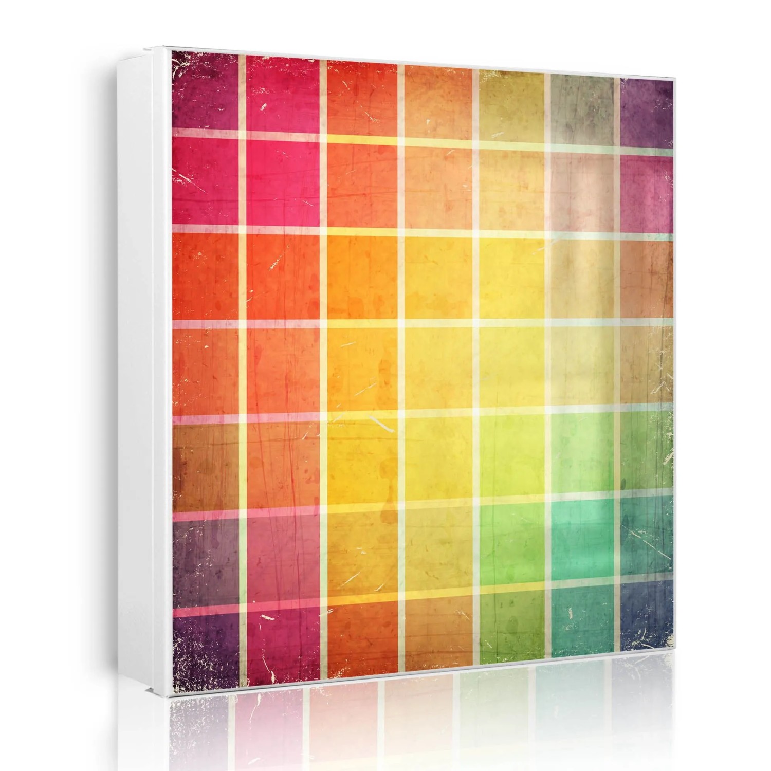 Banjado Großer Schlüsselkasten Metall 30x30cm Weiß Scharnier Rechts 50 Haken Beschreibbar Magnetisch Motiv Bunte Metallbausteine