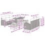 vidaXL Gartenmöbel-Set, 9-teilig, beige Poly Rattan, mit Maßen der Einzelteile.