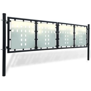 Schwarzes vidaXL Zauntor Einzeltor, 300x150 cm, Stahltor mit Lochmuster für Garten oder Hof.