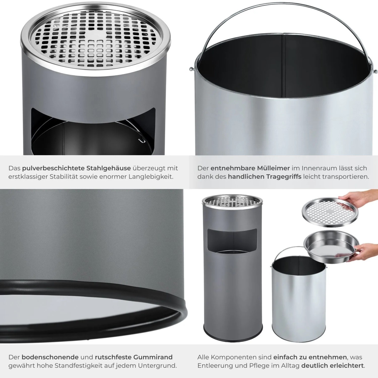 Tectake Standaschenbecher  Rund Mit Mülleimer und Inneneimer  25 x 25 x 61 cm Anthrazit_5