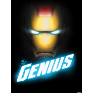 Avengers Wandbild: Iron Man Maske mit blauem "The Genius" Schriftzug, 30x40 cm.