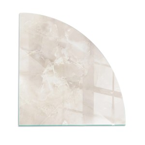 Tulup Glasbodenplatte für Kaminöfen, viertelrund, cremiges Marmormuster, 100x100 cm. Hitzebeständiger Bodenschutz.