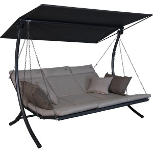 Angerer Hollywoodschaukel Swing Smart Sand, 3-Sitzer mit Sonnendach und Kissen.