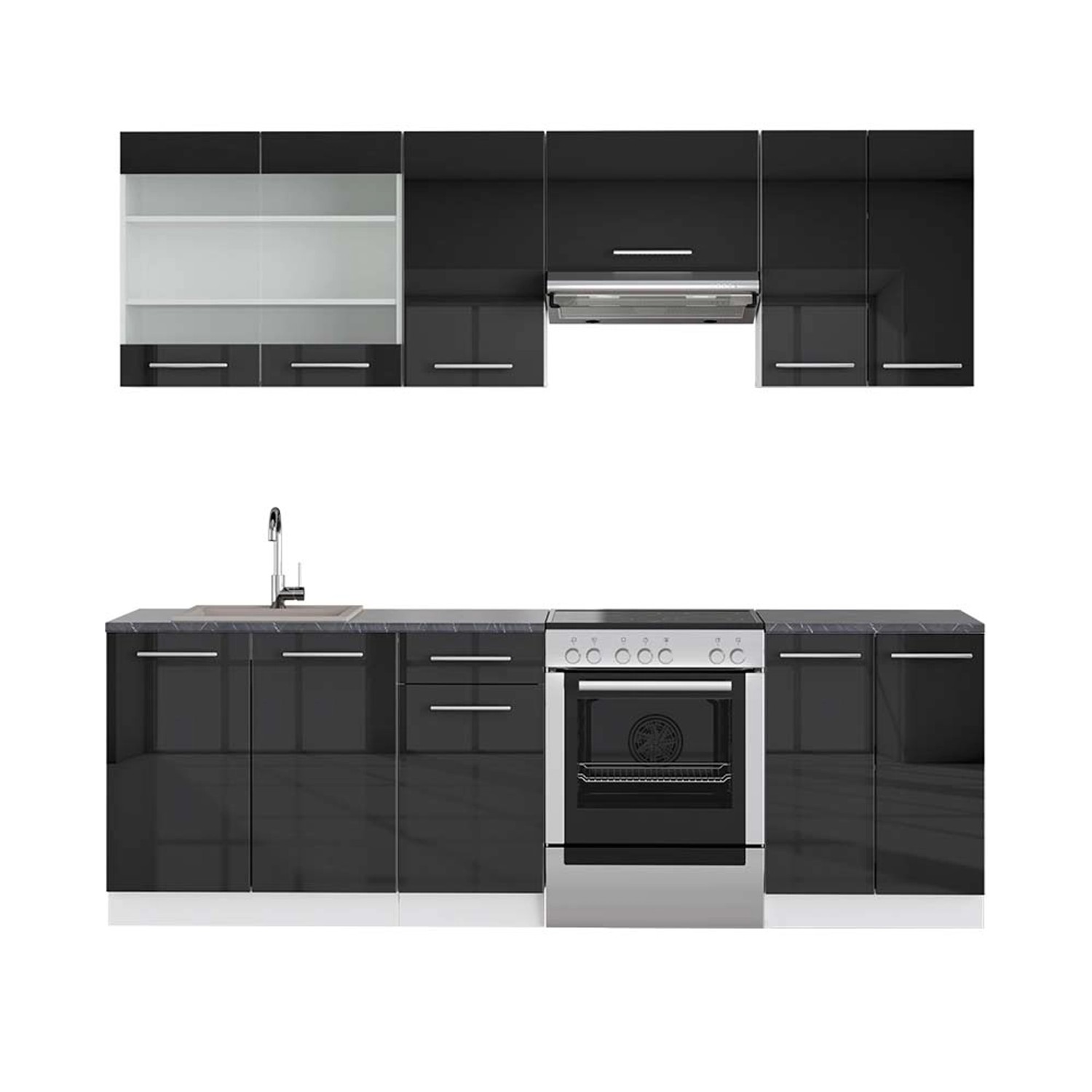 Vicco Fame-Line Küchenzeile Anthrazit Hochglanz/Weiß 240 cm AP Anthrazit günstig online kaufen