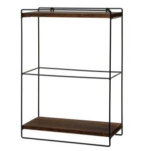 BERLINLODGE Wandregal HxBxT 50x35x17cm Massiv-Holz Metall Industrial 2 Regalböden Dunkelbraun Hängeregal Regal Küchenregal