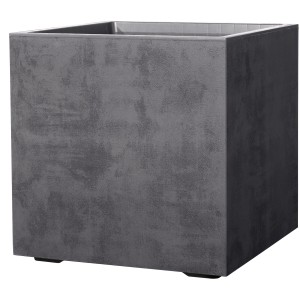 Anthrazitfarbener, würfelförmiger Deroma Pflanzkübel Cubo Millennium 49x49x49 cm mit Rollen.