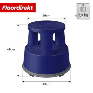 Blauer Floordirekt Rollhocker Elefantenfuß aus Kunststoff mit Rollen und rutschfesten Trittflächen.