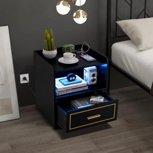 Schwarzer Costway Nachttisch mit LED-Licht, Schublade und offenem Fach.