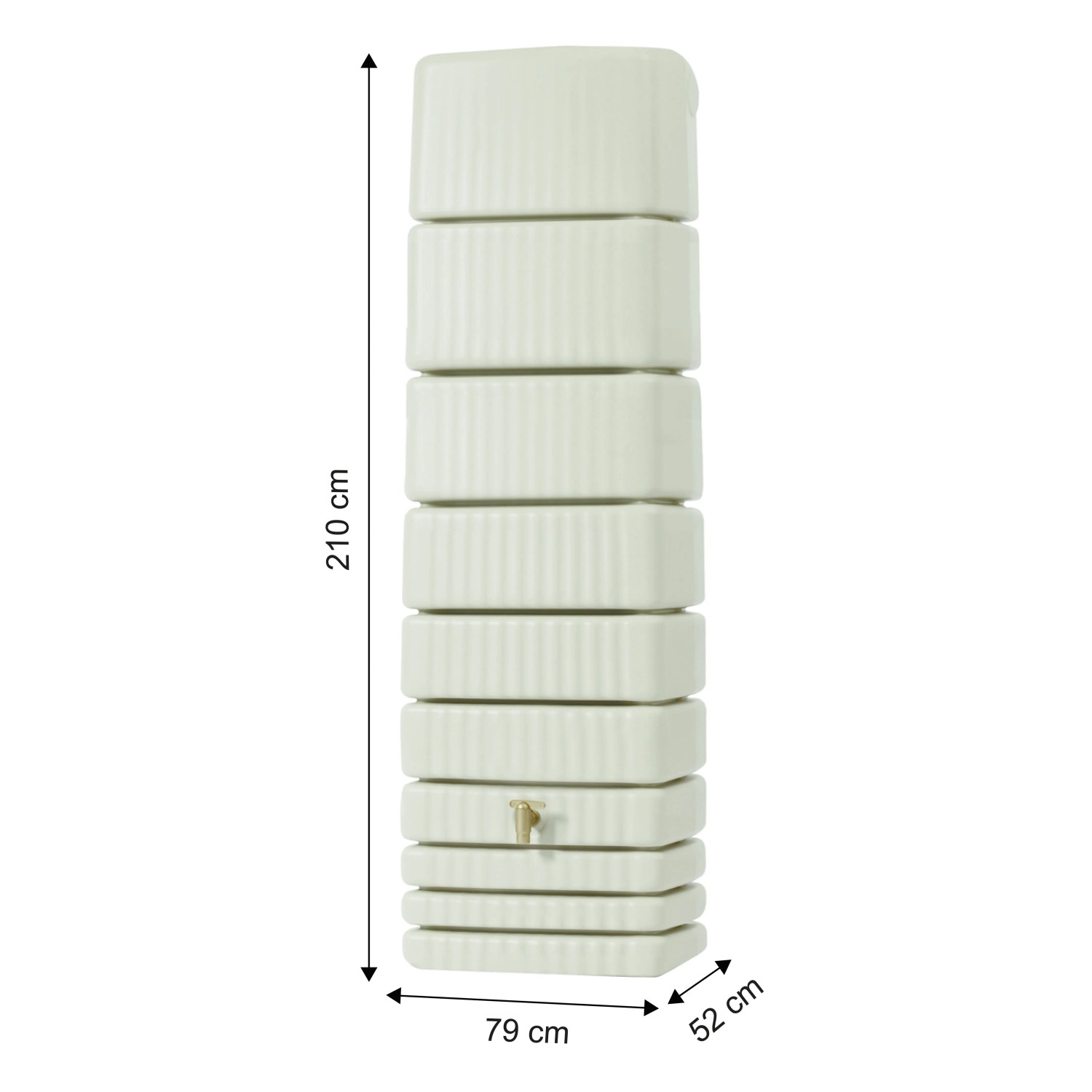 4rain Slim Regenwassertank, 650 l, sandbeige, mit Zubehör. Schmale Regentonne für die Gartenbewässerung.