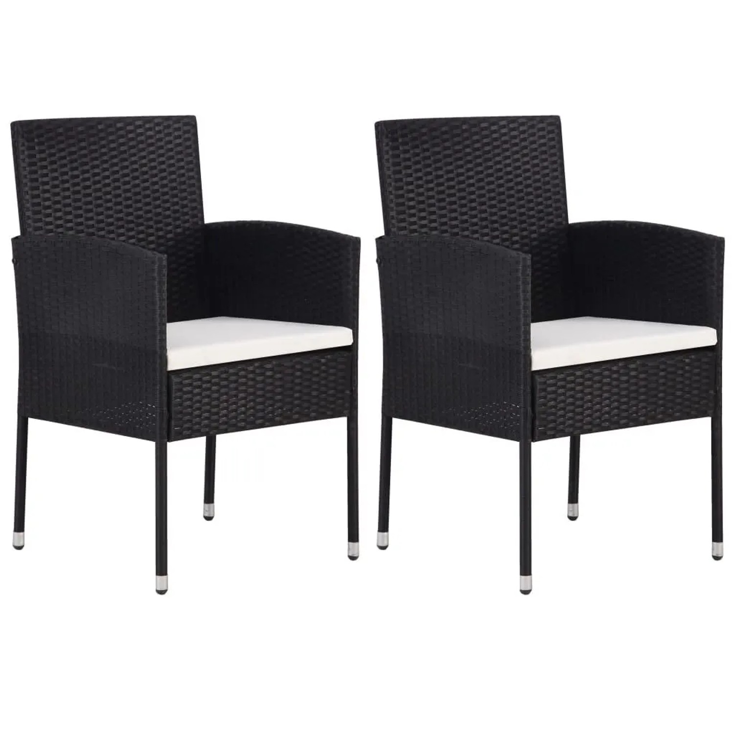 vidaXL Gartenstühle mit Kissen in Cremeweiß 2 Stk Schwarz Polyrattan 318704 günstig online kaufen