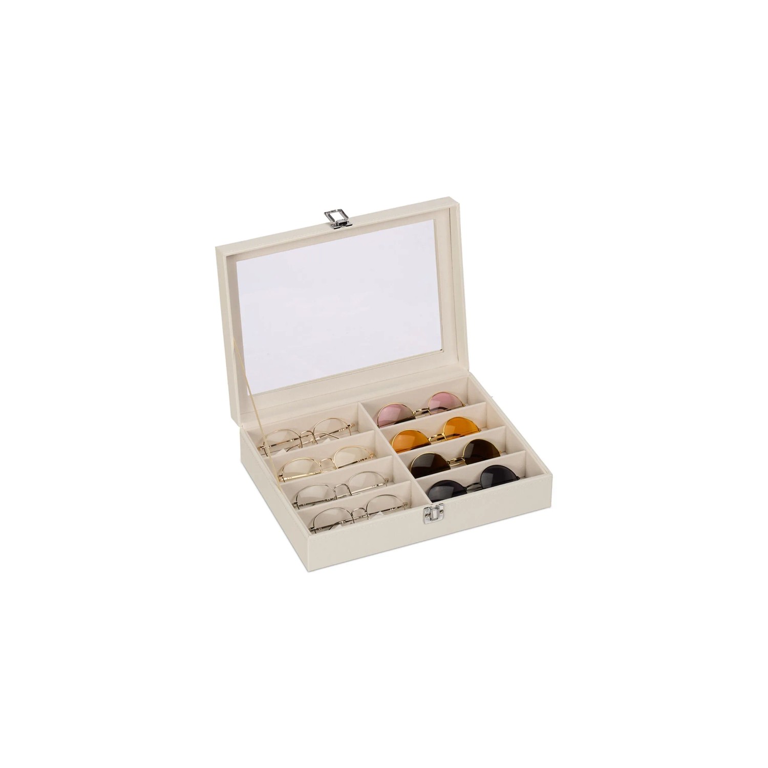 Relaxdays Brillenbox MDF Weiß für 8 Brillen Staubgeschützt 33,5 cm x 24,5 cm x 8,5 cm 1,1 kg