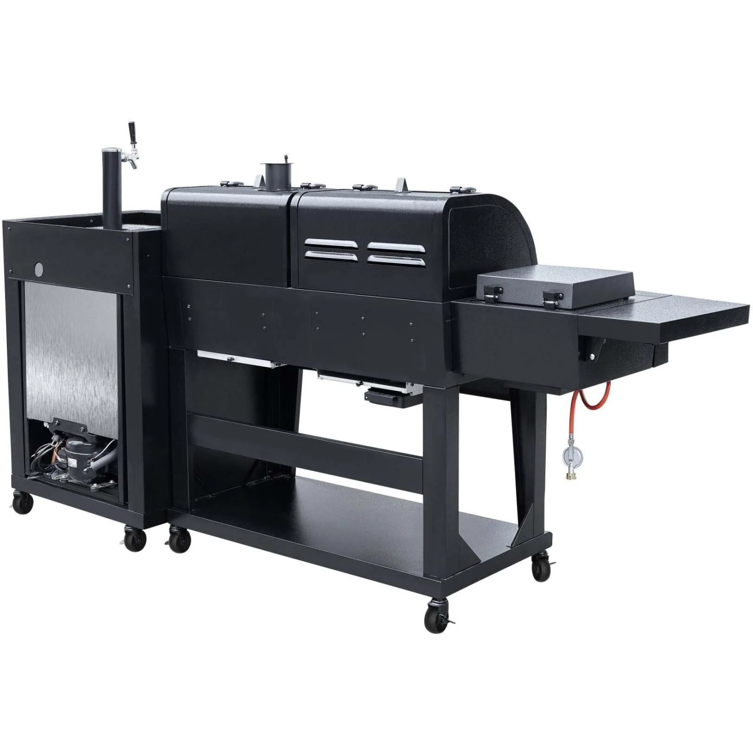 El Fuego Kombigrill 3 in 1 mit Bierkühler und Zapfanlage, Gas- und Holzkohlegrill in Schwarz.