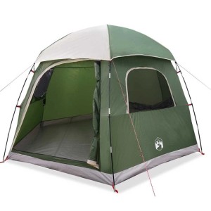 Grünes und weißes vidaXL Iglu Familienzelt für 6 Personen, wasserdicht, mit offenem Eingang. Perfekt für Camping.