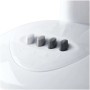Detailaufnahme: Bedienelemente des weißen Tischventilators mit 4 Geschwindigkeitsstufen.