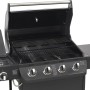 Schwarzer El Fuego Gasgrill Columbus mit 4 Brennern und Seitenbrenner, Grillwagen mit Ablageflächen.