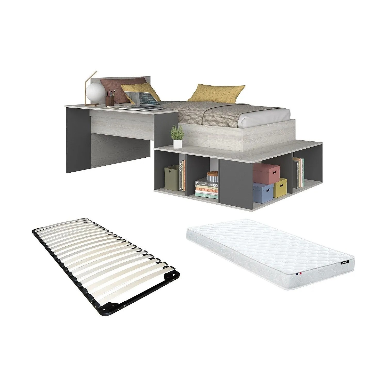 Vente-unique Bettkombination Rigali Anthrazitgrau  Naturfarben Hell 204.4 cm  233.2 cm