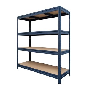 Graues KARAT Weitspannregal/Schwerlastregal mit vier Böden und einer Traglast von 1400 kg.