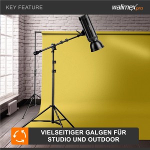 Walimex Pro Galgenstativ mit Studioleuchte auf Lampenstativ, ausziehbar für flexible Lichtsetzung.