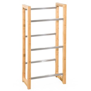 KARAT Bambus Flaschenkastenständer Flash: Lagerregal aus Bambus und Edelstahl, 112x56x32 cm.