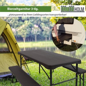 TRUTZHOLM Bierzeltgarnitur 3 Teilig Klappbar Länge 107cm Gartenmöbel Grau