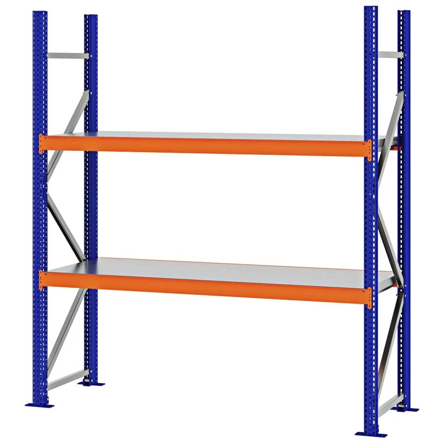 PROREGAL Weitspannregal Schraub-Stecksystem MAGNUS PRO Made In Germany Grundregal 200x175x50cm 2 Ebenen Stahlböden Fachlast 700kg Blau/Orange
